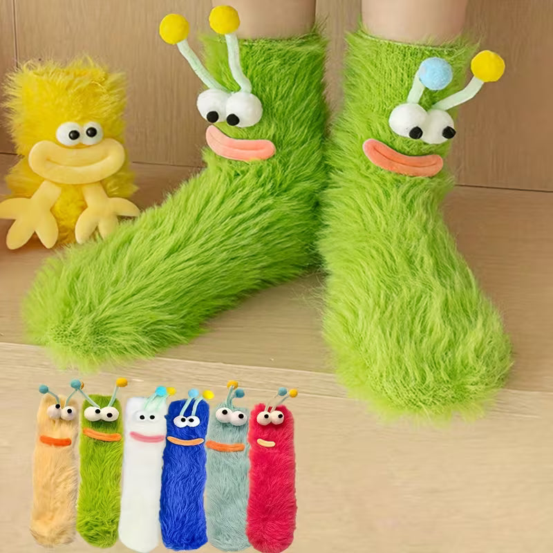 Fluffy Monster Plush Socks – Big Eye Cute Fuzzy Socks