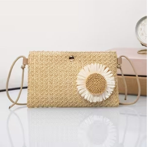 Woven Straw Floral Shoulder Bag