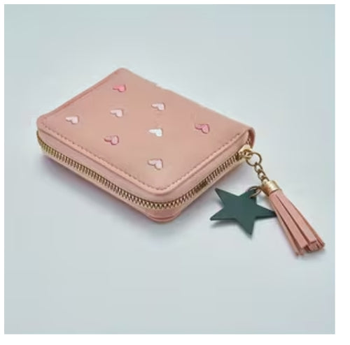 Chic Heart & Star Embroidered Tassel Wallet - Side View
